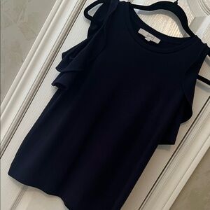 LOFT Women's Navy Ruffle Short Sleeve Top  💙